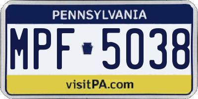 PA license plate MPF5038