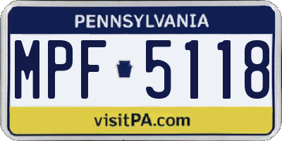 PA license plate MPF5118