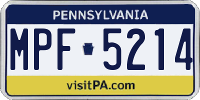 PA license plate MPF5214