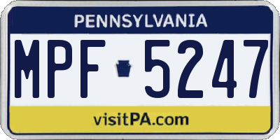 PA license plate MPF5247