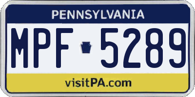 PA license plate MPF5289