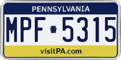 PA license plate MPF5315