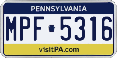 PA license plate MPF5316