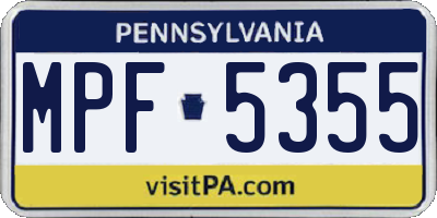 PA license plate MPF5355
