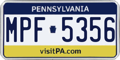 PA license plate MPF5356