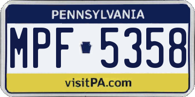 PA license plate MPF5358