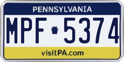 PA license plate MPF5374