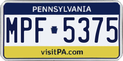 PA license plate MPF5375