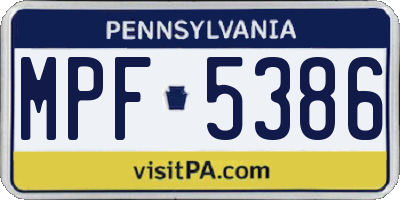 PA license plate MPF5386