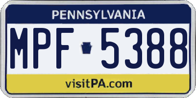 PA license plate MPF5388