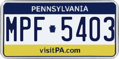 PA license plate MPF5403