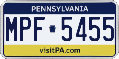 PA license plate MPF5455