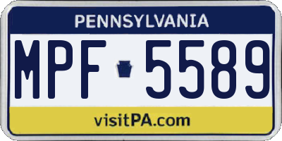 PA license plate MPF5589