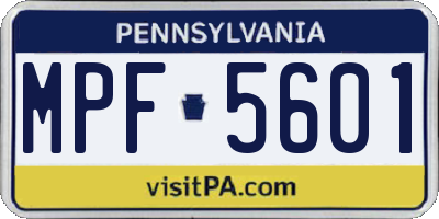 PA license plate MPF5601