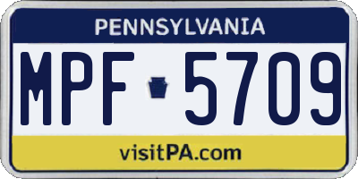 PA license plate MPF5709