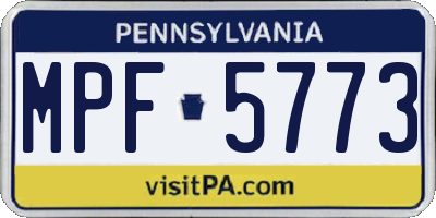 PA license plate MPF5773
