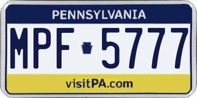 PA license plate MPF5777