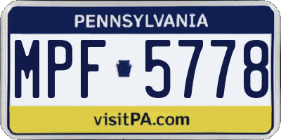 PA license plate MPF5778