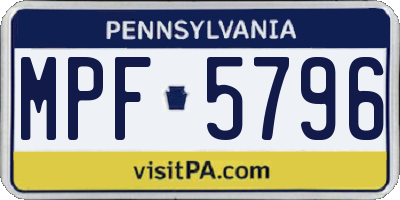 PA license plate MPF5796