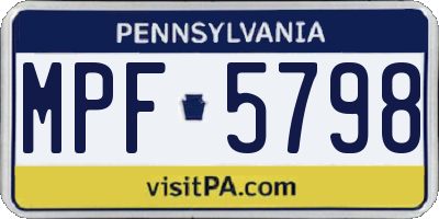 PA license plate MPF5798