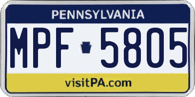 PA license plate MPF5805