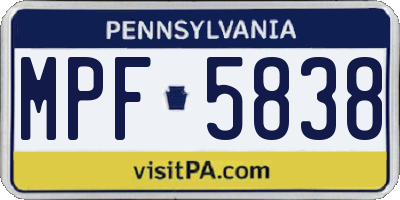 PA license plate MPF5838