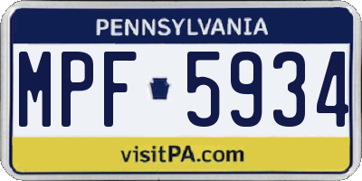 PA license plate MPF5934