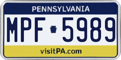 PA license plate MPF5989