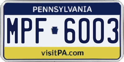 PA license plate MPF6003