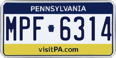 PA license plate MPF6314