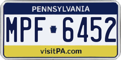PA license plate MPF6452