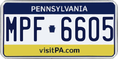 PA license plate MPF6605