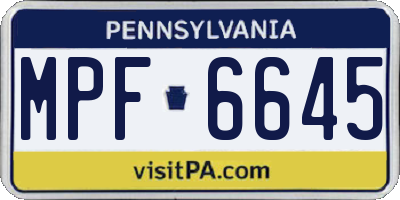 PA license plate MPF6645