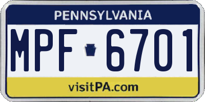 PA license plate MPF6701