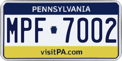 PA license plate MPF7002