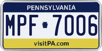 PA license plate MPF7006