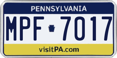 PA license plate MPF7017
