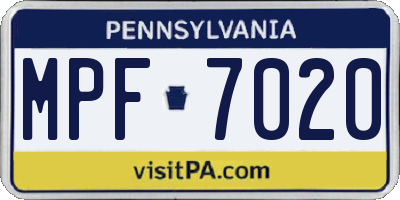 PA license plate MPF7020