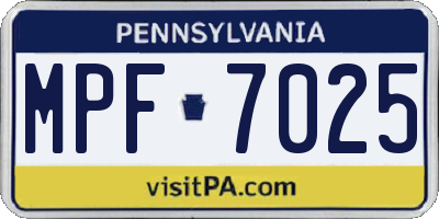 PA license plate MPF7025