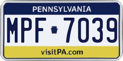 PA license plate MPF7039