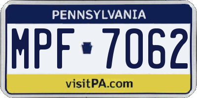 PA license plate MPF7062