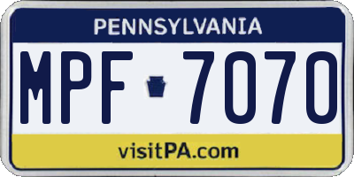 PA license plate MPF7070
