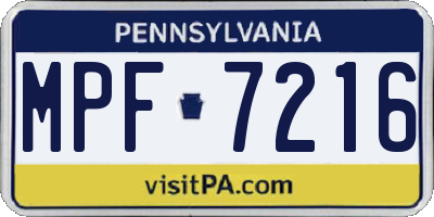 PA license plate MPF7216