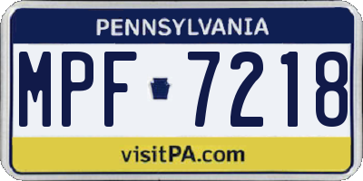 PA license plate MPF7218