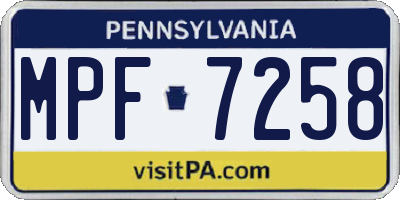 PA license plate MPF7258