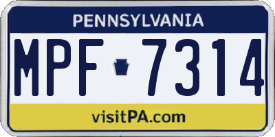 PA license plate MPF7314