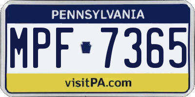 PA license plate MPF7365