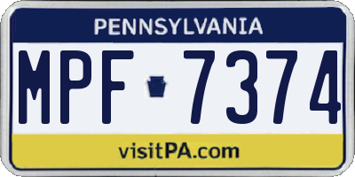 PA license plate MPF7374