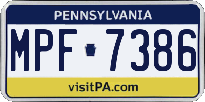 PA license plate MPF7386