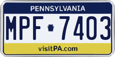 PA license plate MPF7403